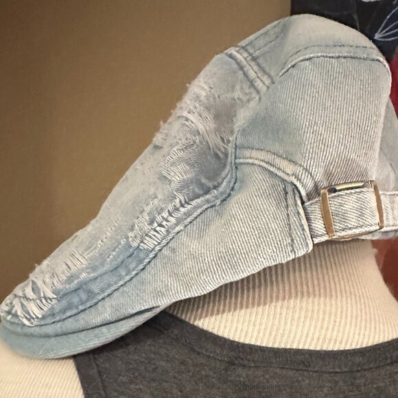 Denim Distressed Adjustable Flat Cap - Picture 8 of 9